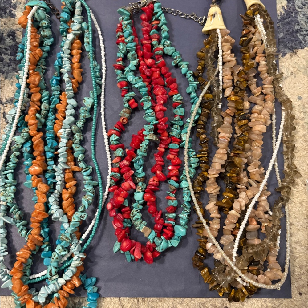 Lot of 4 Multicolor Stone Beaded Necklaces